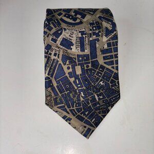 Vintage Civitas Silk Tie Map of Boston 2000 Harvard Taupe Blue Green NEW